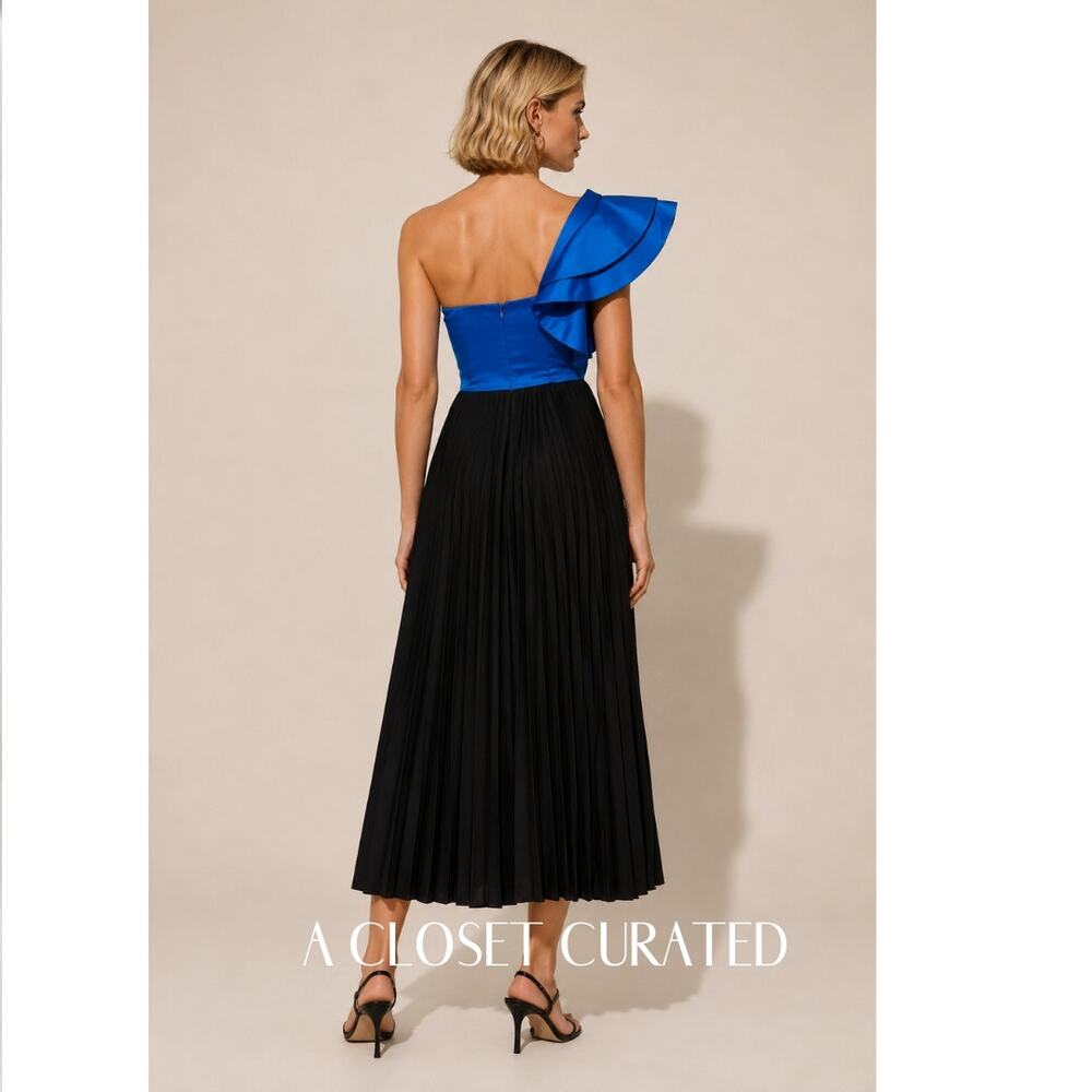 Amur Cleopatra Pleated Midi Dress 2 Blue Black - Picture 2 of 7